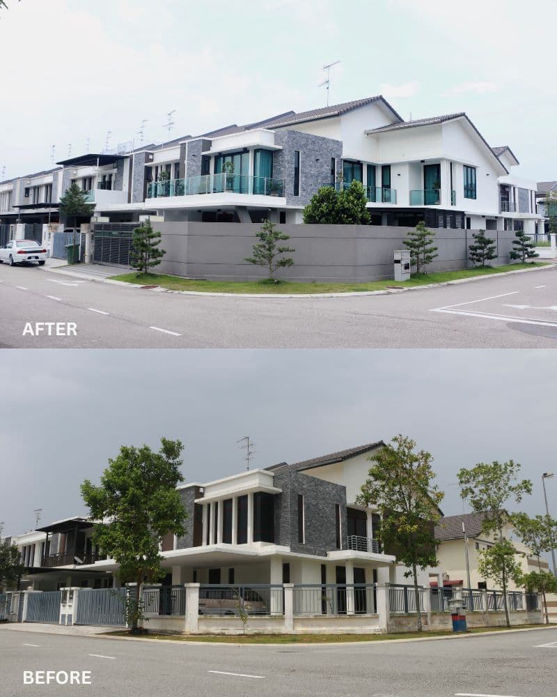 Before and after — exterior renovation by Mi Kuang