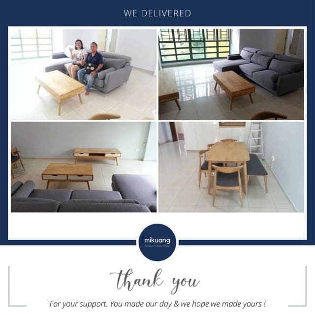 Mi Kuang "We Delivered" post — furniture delivered and set up in a customer's home