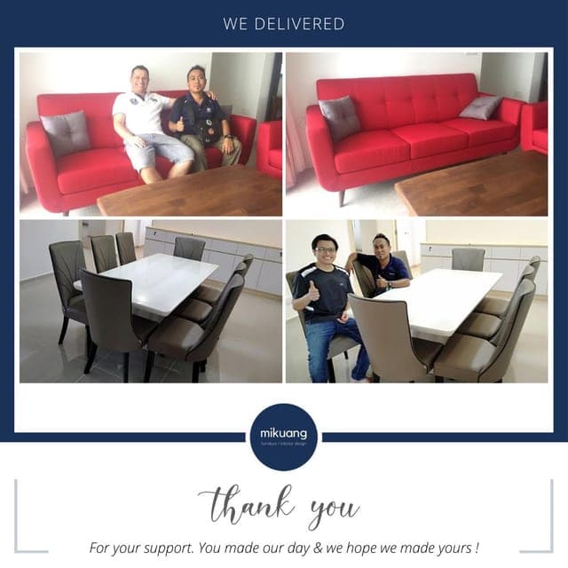 Mi Kuang "We Delivered" post — furniture delivered and set up in a customer's home
