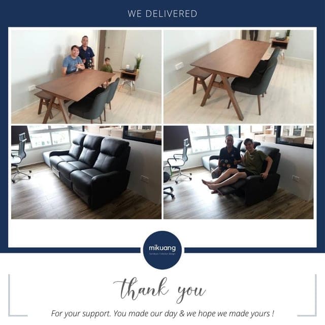 Mi Kuang "We Delivered" post — furniture delivered and set up in a customer's home