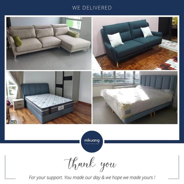 Mi Kuang "We Delivered" post — furniture delivered and set up in a customer's home