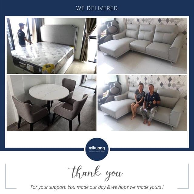 Mi Kuang "We Delivered" post — furniture delivered and set up in a customer's home