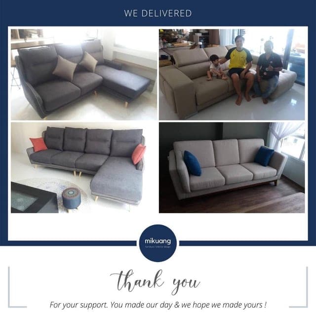 Mi Kuang "We Delivered" post — furniture delivered and set up in a customer's home