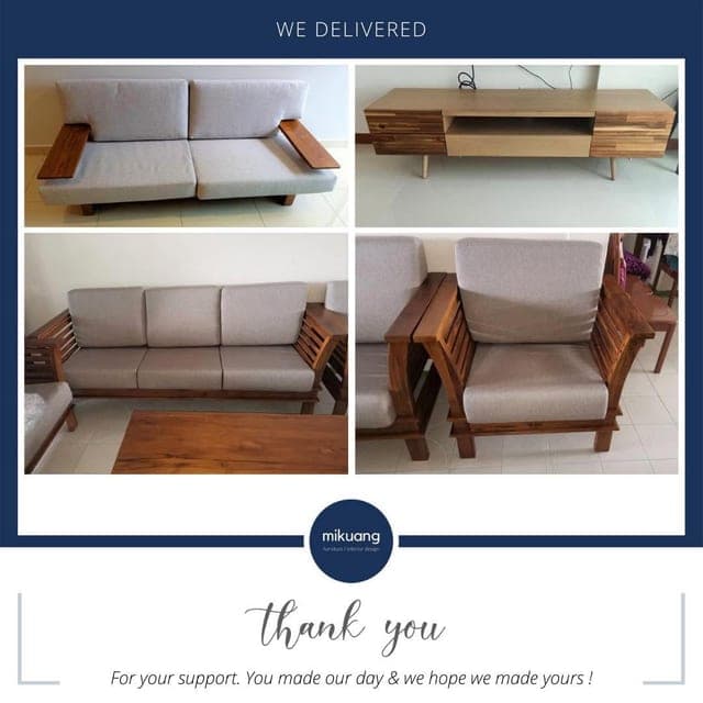 Mi Kuang "We Delivered" post — furniture delivered and set up in a customer's home