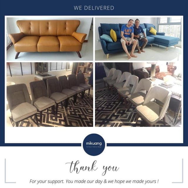 Mi Kuang "We Delivered" post — furniture delivered and set up in a customer's home