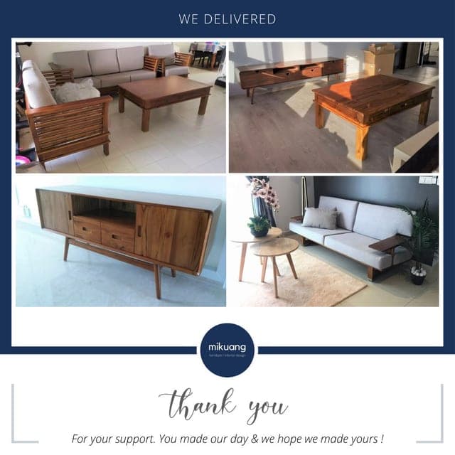 Mi Kuang "We Delivered" post — furniture delivered and set up in a customer's home