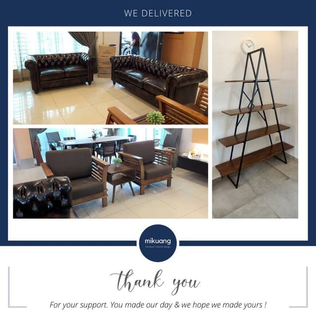 Mi Kuang "We Delivered" post — furniture delivered and set up in a customer's home
