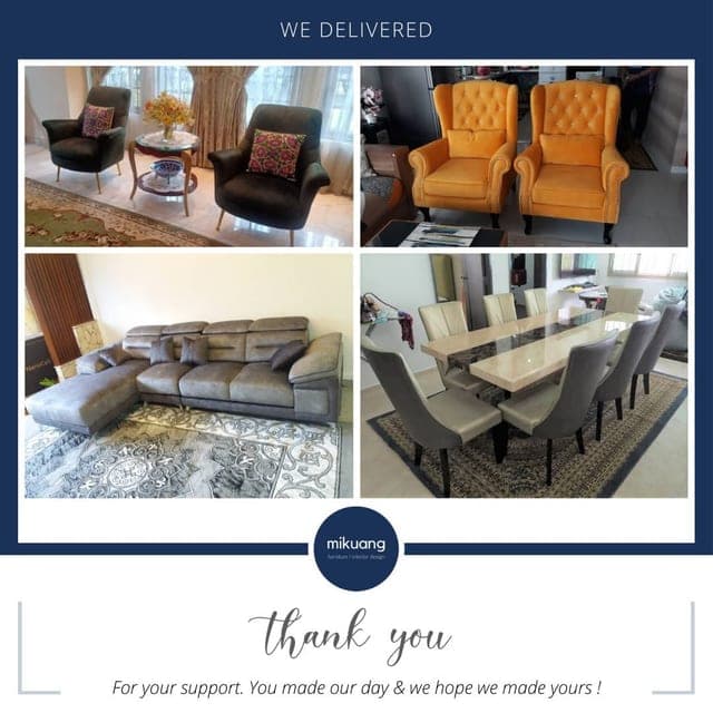 Mi Kuang "We Delivered" post — furniture delivered and set up in a customer's home
