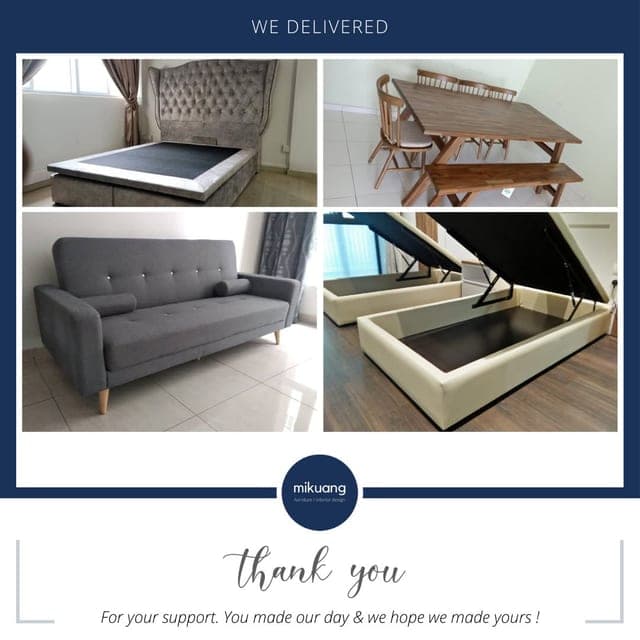 Mi Kuang "We Delivered" post — furniture delivered and set up in a customer's home
