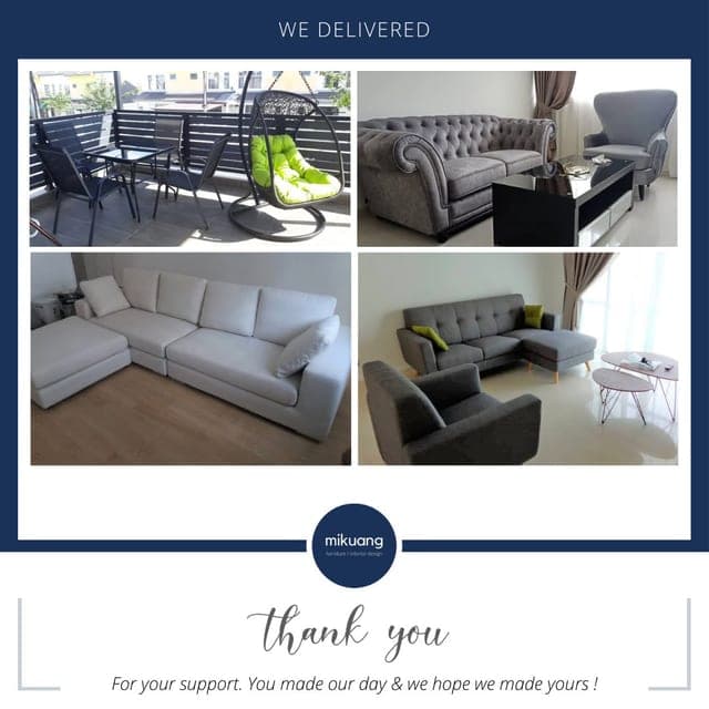 Mi Kuang "We Delivered" post — furniture delivered and set up in a customer's home