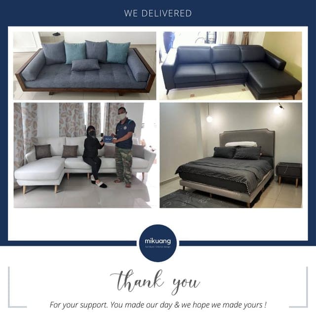 Mi Kuang "We Delivered" post — furniture delivered and set up in a customer's home